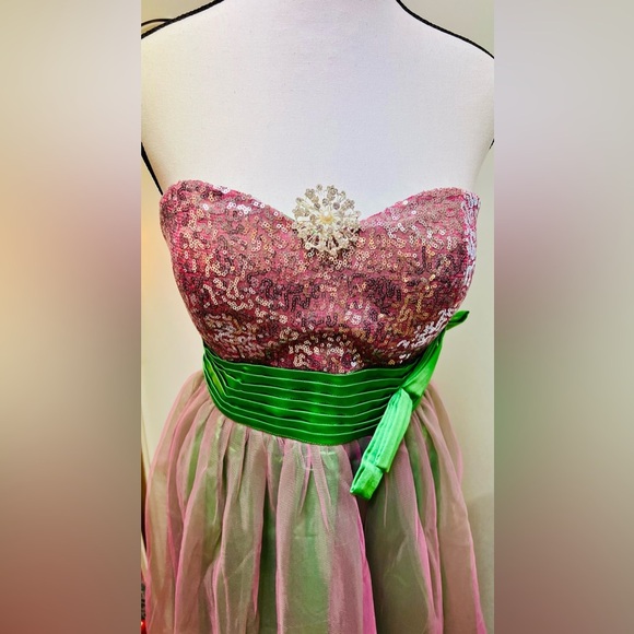 Ever Pretty Purple & Green Sequin Top Dress with Green Sash -Comes with Sash Pin - Picture 8 of 16